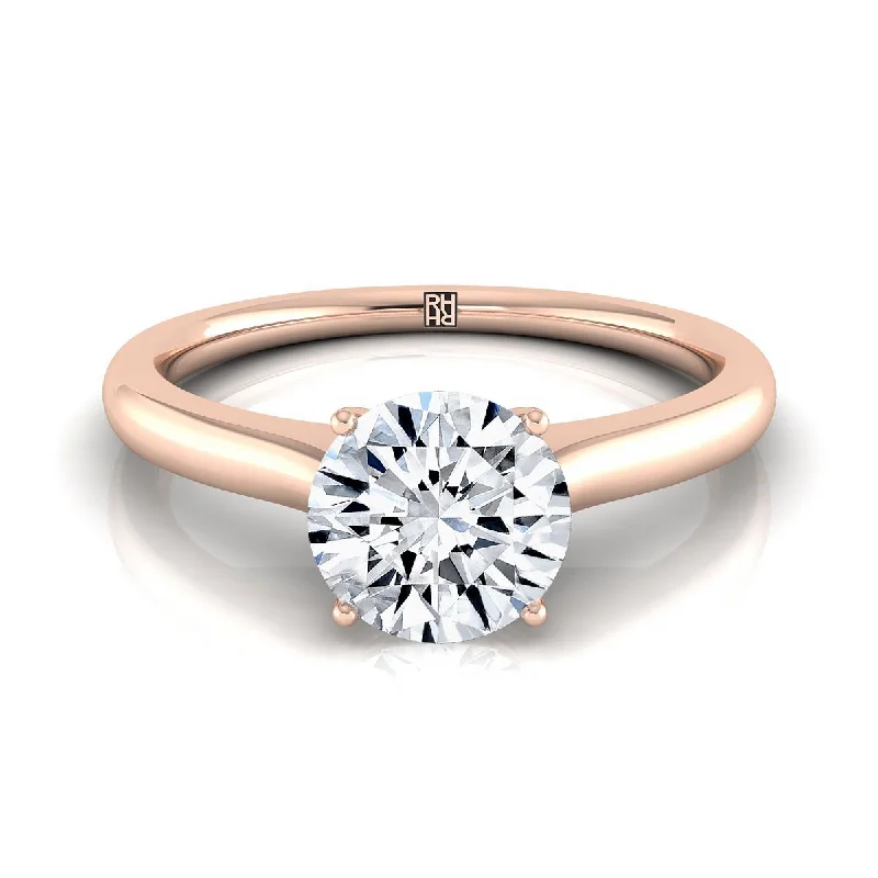 engagement rings with oval diamonds and sapphire center stones-14K Rose Gold Round Brilliant Cathedral Solitaire Surprise Secret Stone Engagement Ring