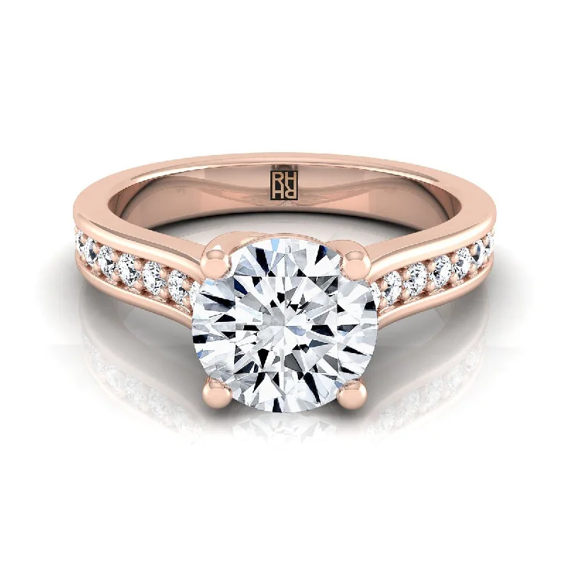 men’s rings with radiant sapphires and diamond pave designs-14K Rose Gold Round Brilliant Diamond Channel Set Engagement Ring -1/3ctw