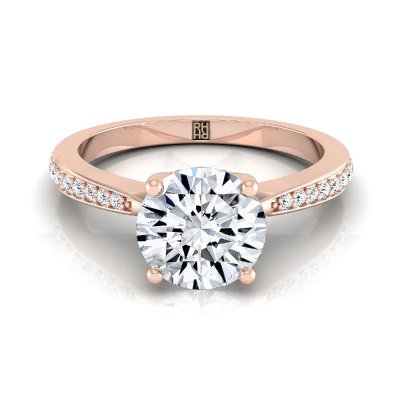 women’s engagement rings with cushion-cut sapphires and diamonds for weddings-14K Rose Gold Round Brilliant Diamond Tapered Pave Engagement Ring -1/8ctw