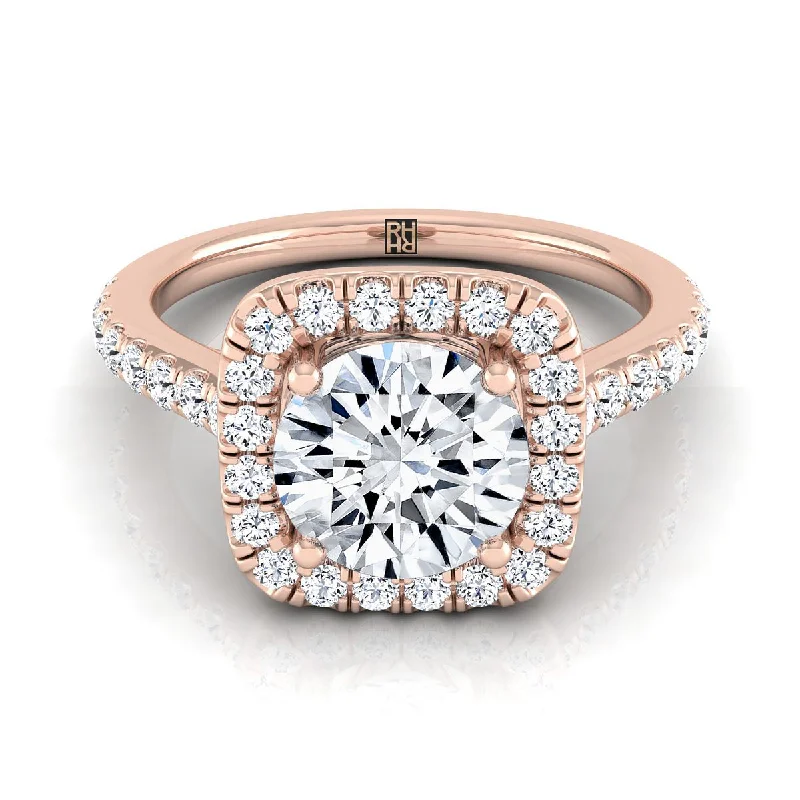 men’s wedding rings with round sapphires and diamond accents-14K Rose Gold Round Brilliant Diamond Classic Pave Halo Cathedral Style Engagement Ring -1/2ctw