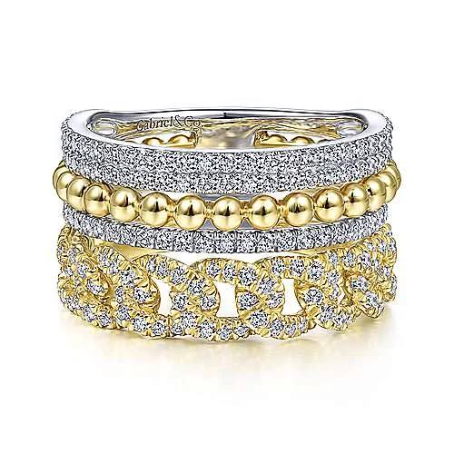 engagement rings with radiant sapphires and diamond accents-Diamond Stacking Statement Ring in 14K Two Tone Gold