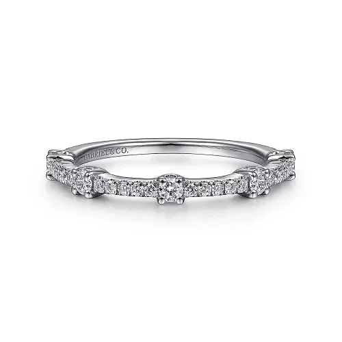 men’s rings with vintage sapphires and diamond details-Diamond Station Stackable Band in 14K White Gold