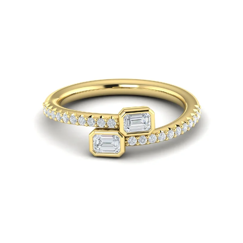 engagement rings with cushion-cut diamonds and sapphire designs-Diamond Wrap Emerald Cut Band in 14K Yellow Gold