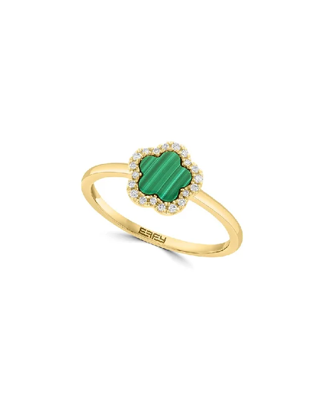 women’s rings with sapphire center stones and diamond pave designs-Effy Fine Jewelry 14K 0.48 ct. tw. Diamond & Malachite Ring