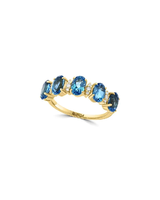 women’s engagement rings with cushion-cut sapphires and diamonds-Effy Fine Jewelry 14K 3.04 ct. tw. Diamond & London Blue Topaz Ring