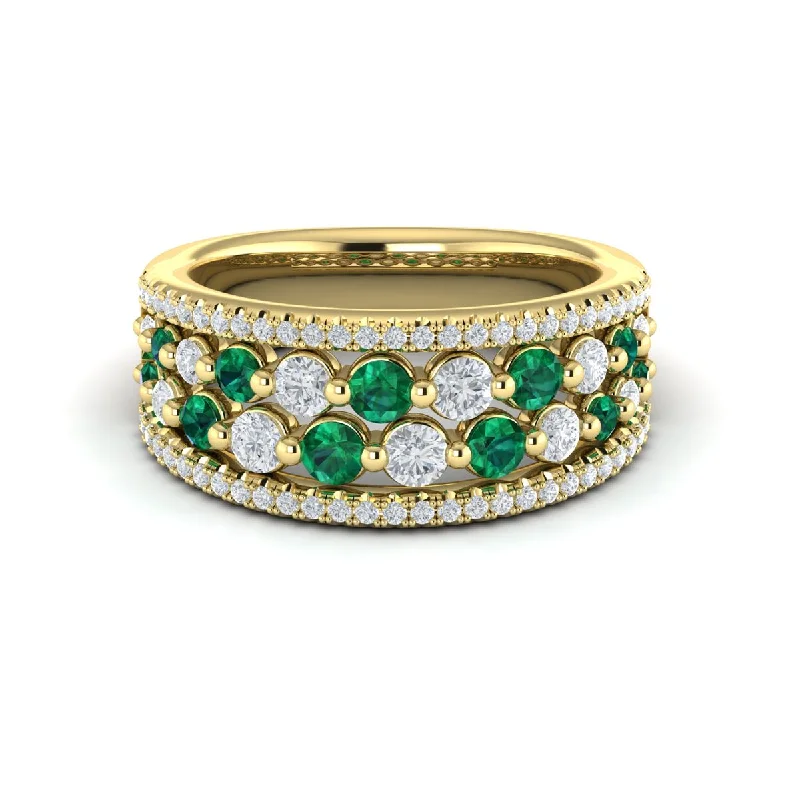 engagement rings with square sapphires and diamond halos-Emerald & Diamond Multi-Row Band in 14K Yellow Gold