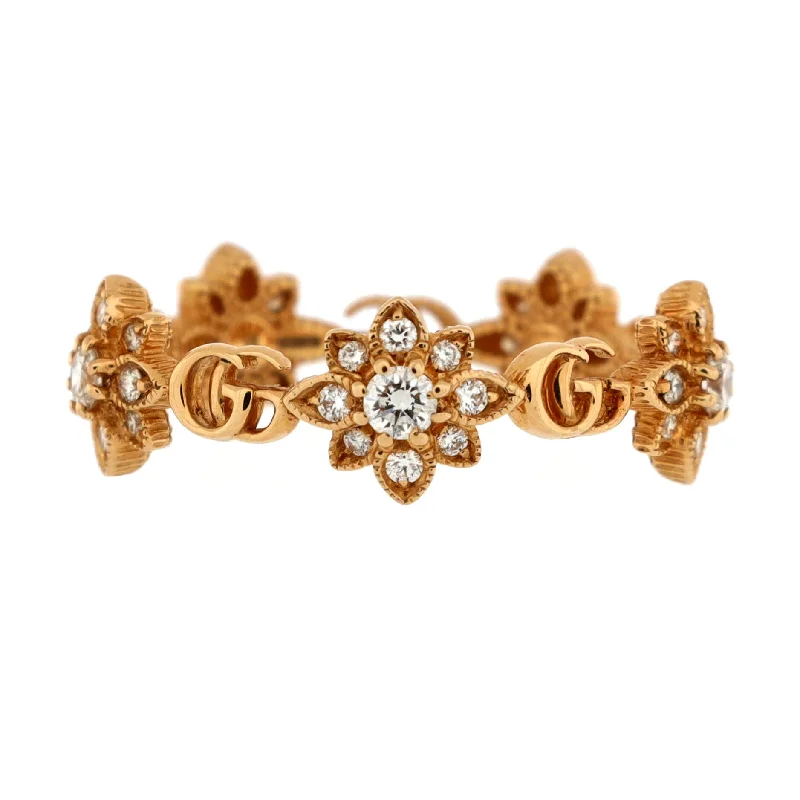 men’s wedding rings with square sapphires and diamond accents-GG Flora Ring 18K Rose Gold with Diamonds