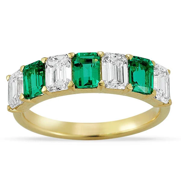 women’s engagement rings with vintage sapphires and diamonds-Grown Diamond and Emerald Band in 14K Yellow Gold