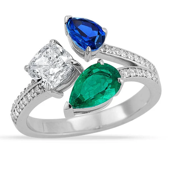 engagement rings with radiant diamonds and sapphire center stones-Grown Diamond and Multi-Gemstone Cocktail Ring in 14K White Gold