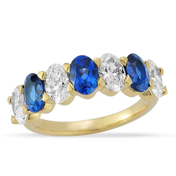 women’s rings with large diamonds and sapphire pave settings-Grown Diamond and Sapphire Band in 14K Yellow Gold