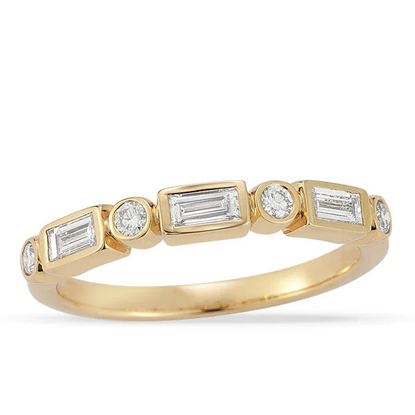 engagement rings with oval sapphires and diamond bands-Grown Diamond Baguette & Round Band in 14K Yellow Gold