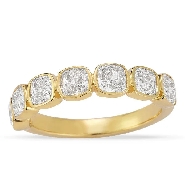 men’s wedding bands with square sapphires and diamonds-Grown Diamond Cushion Bezel Band in 14K Yellow Gold