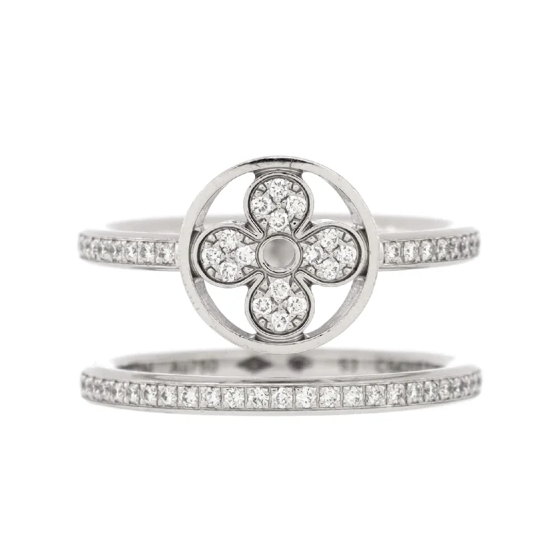 men’s wedding rings with black diamonds and sapphire accents-Idylle Blossom Two-Row Ring 18K White Gold and Diamonds