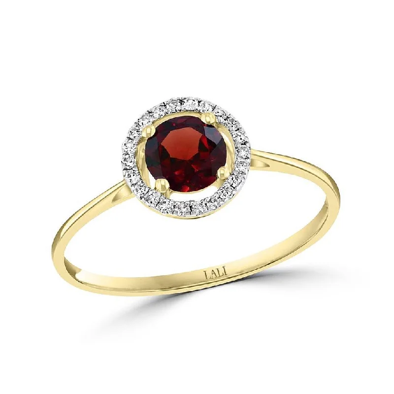 men’s wedding bands with sapphire and diamond designs for weddings-January Birthstone Rings: 14K Yellow Gold Diamond And Garnet Halo Ring