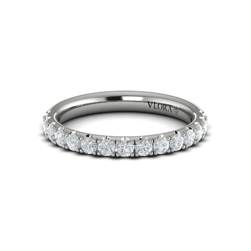 men’s wedding rings with round sapphires and diamond pave bands-Large Diamond French Set Band in 14K White Gold