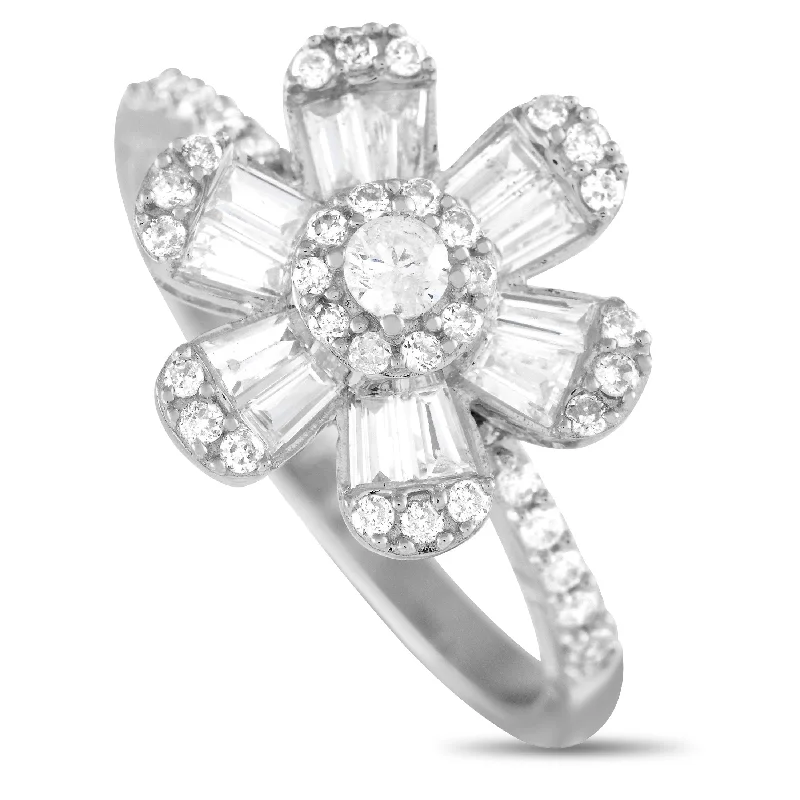 women’s engagement rings with radiant sapphires and diamonds-LB Exclusive 14K White Gold 0.78ct Diamond Flower Ring RN31409