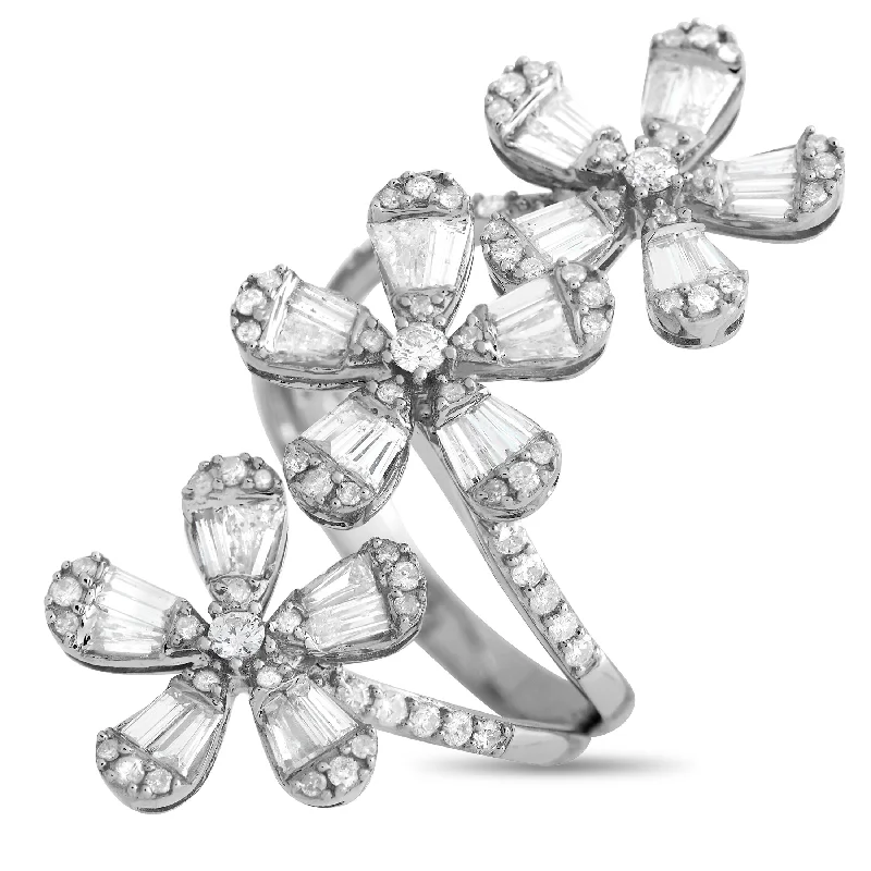 women’s rings with cushion-cut sapphires and diamond accents-LB Exclusive 14K White Gold 2.00ct Diamond Triple Flower Split Ring RN31638