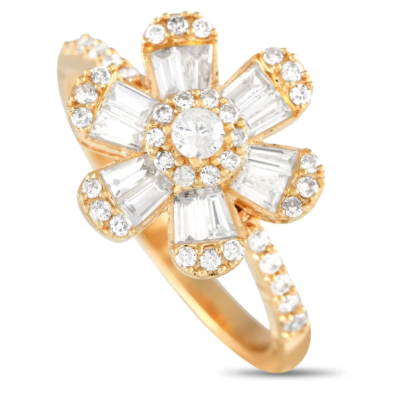 women’s rings with large diamonds and sapphire center stones-LB Exclusive 14K Yellow Gold 0.78ct Diamond Flower Ring RN31409-Y