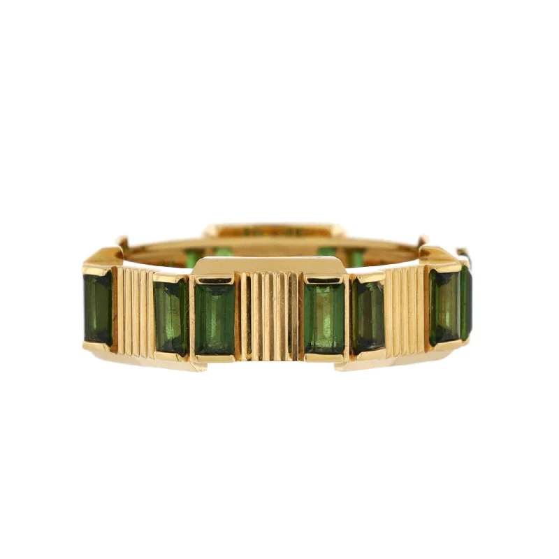 women’s wedding rings with emerald-cut sapphires and diamonds-Link To Love Striped Ring 18K Yellow Gold and Tourmaline 6mm