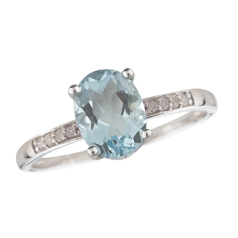 engagement rings with oval sapphires and diamond bands-March Birthstone Rings: 14K White Gold Diamond And Aquamarine Ring