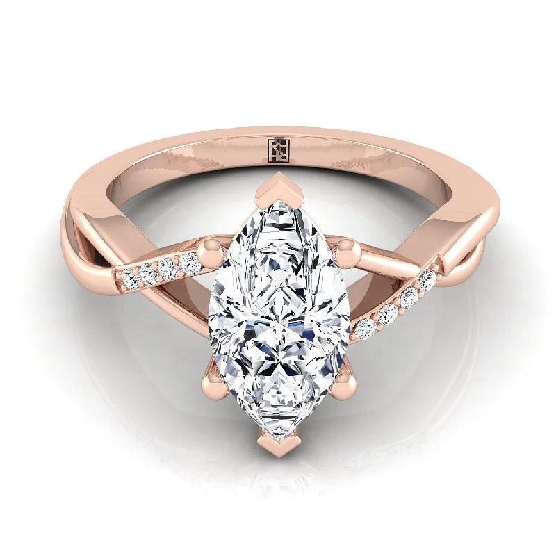 engagement rings with oval sapphires and diamond halos-14K Rose Gold Marquise  Diamond Criss Cross Twist Engagement Ring