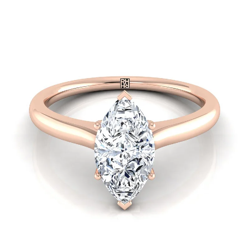 women’s rings with radiant diamonds and sapphire halos-14K Rose Gold Marquise  Cathedral Solitaire Surprise Secret Stone Engagement Ring