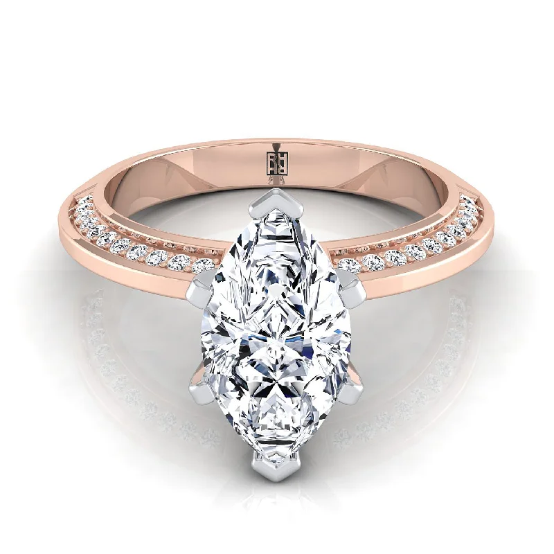 women’s rings with cushion-cut sapphires and diamond pave-14K Rose Gold Marquise  Diamond Knife Edge Micropave Engagement Ring -1/5ctw