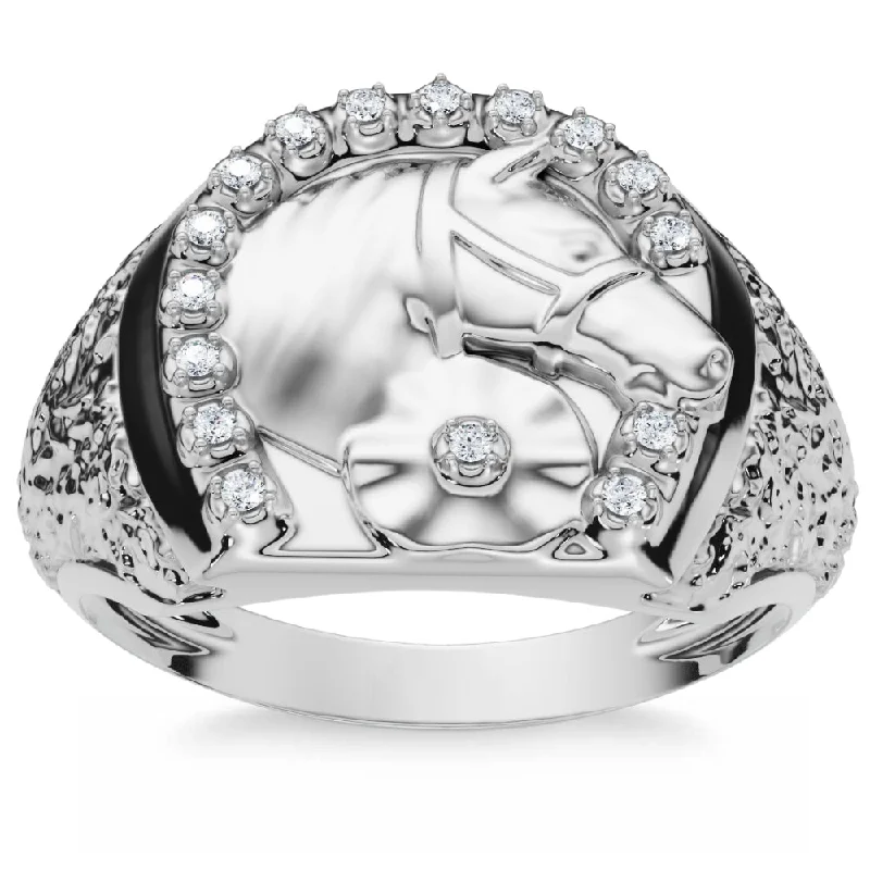 engagement rings with round sapphires and square diamonds-Men's Pinkie Horse Lucky Diamond Ring Gold Lab Grown