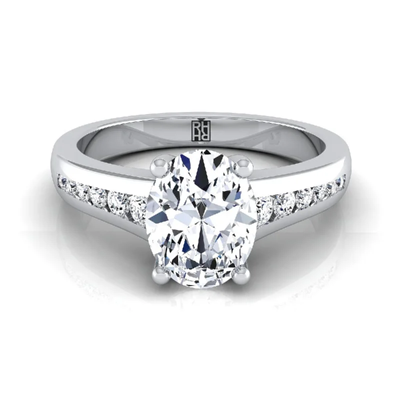 women’s rings with princess-cut sapphires and diamond center stones-14K White Gold Oval Contemporary Tapered Diamond Channel Engagement Ring -1/6ctw