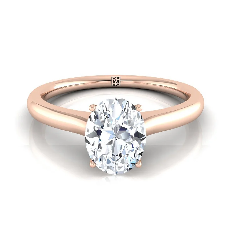 engagement rings with round sapphires and square diamonds-14K Rose Gold Oval Cathedral Solitaire Surprise Secret Stone Engagement Ring