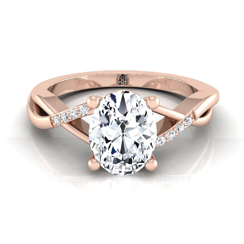 men’s wedding rings with square sapphires and diamond pave-14K Rose Gold Oval Diamond Criss Cross Twist Engagement Ring