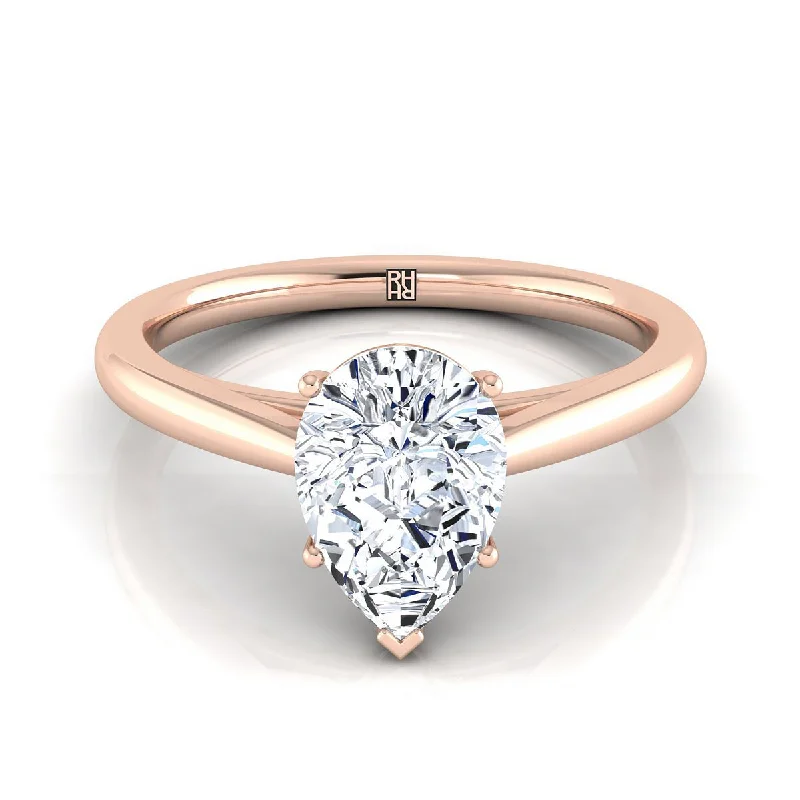 men’s wedding bands with princess-cut diamonds and sapphires-14K Rose Gold Pear Shape Center Rounded Comfort Fit Secret Stone Solitaire Engagement Ring