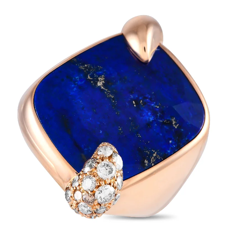 women’s rings with oval sapphires and diamond settings-Pomellato Ritratto 18K Rose Gold Diamond and Lapis Ring PO18-102124