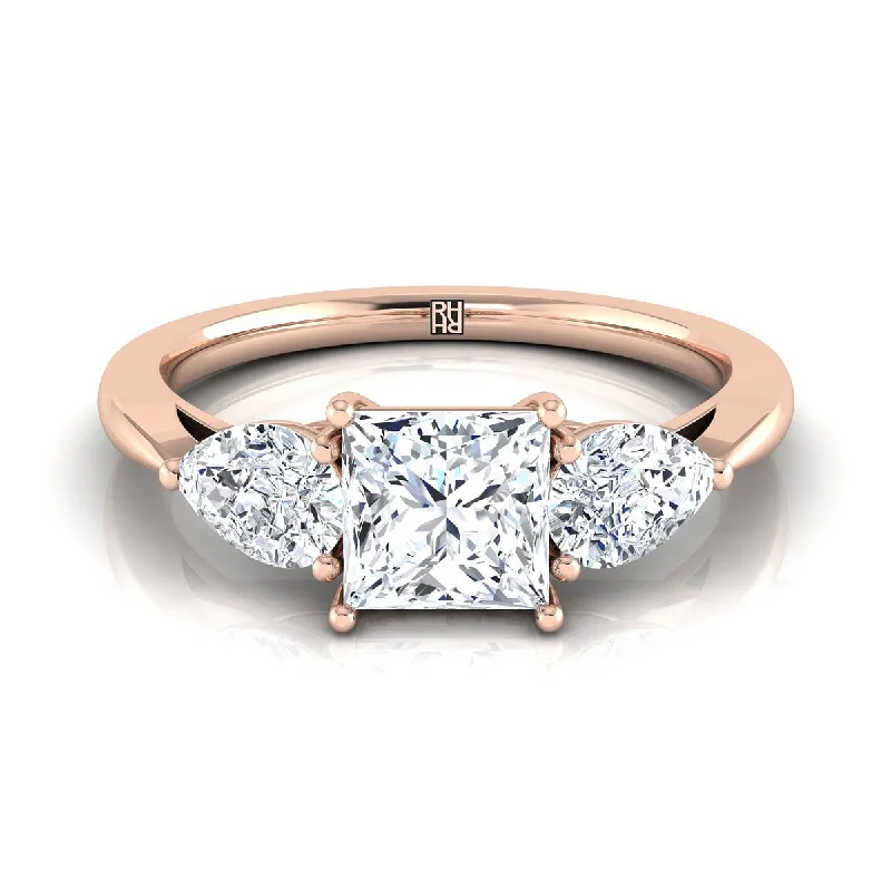 men’s wedding rings with princess-cut diamonds and sapphire designs-14K Rose Gold Princess Cut Diamond Perfectly Matched Pear Shaped Three Diamond Engagement Ring -7/8ctw