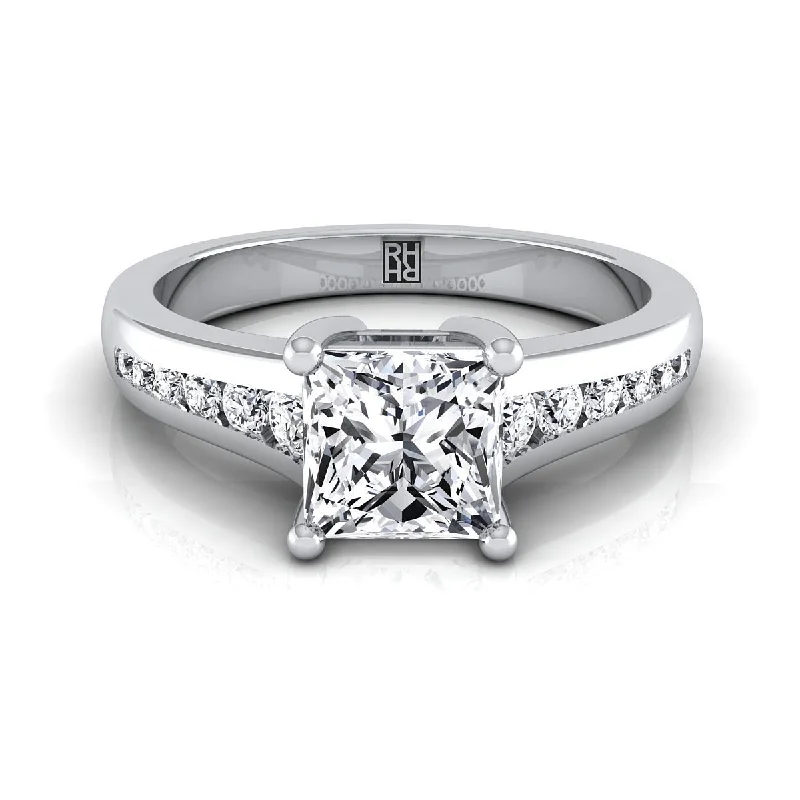 engagement rings with cushion-cut diamonds and sapphire accents-14K White Gold Princess Cut Contemporary Tapered Diamond Channel Engagement Ring -1/6ctw