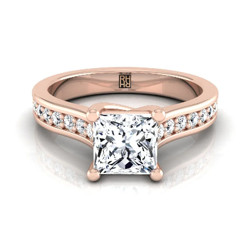 engagement rings with square sapphires and diamond center stones-14K Rose Gold Princess Cut Diamond Channel Set Engagement Ring -1/3ctw