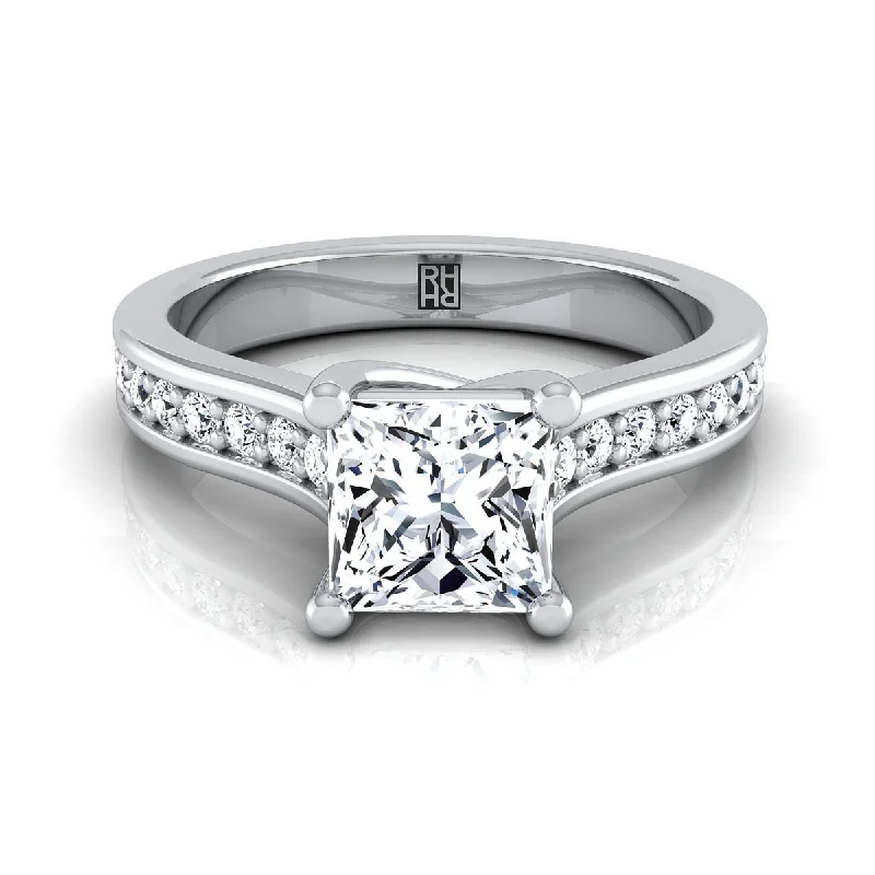 engagement rings with radiant diamonds and sapphire center stones-14K White Gold Princess Cut Diamond Channel Set Engagement Ring -1/3ctw