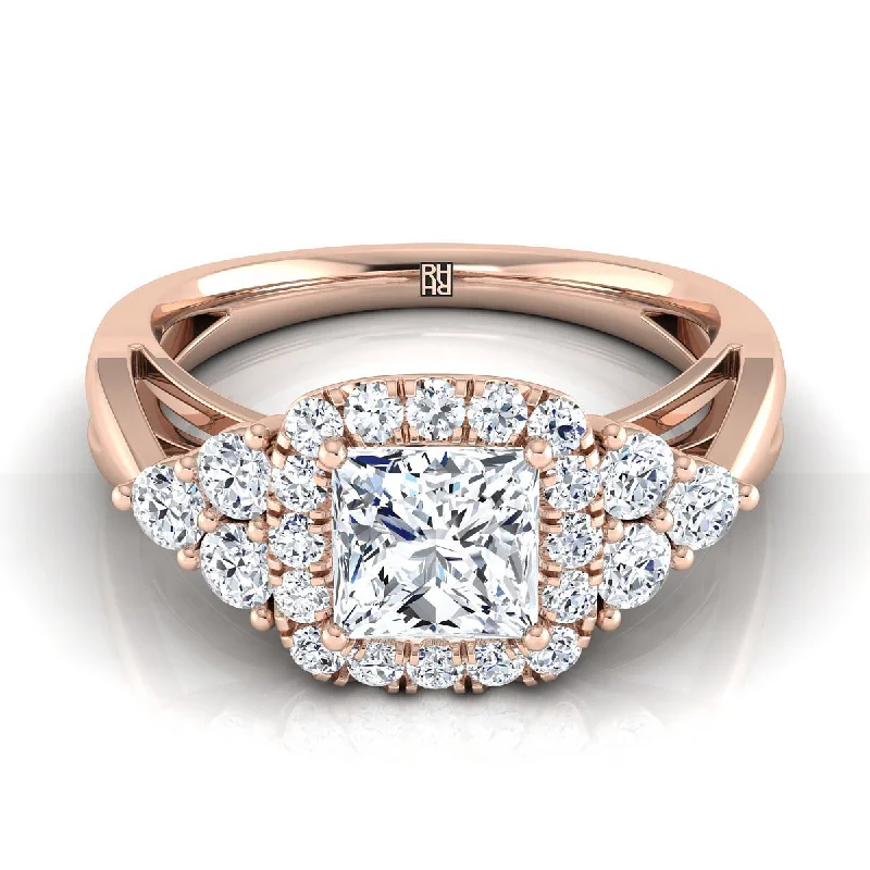 women’s rings with radiant diamonds and sapphire center stones-14K Rose Gold Princess Cut Open Twisted Triple Diamond Engagement Ring -5/8ctw