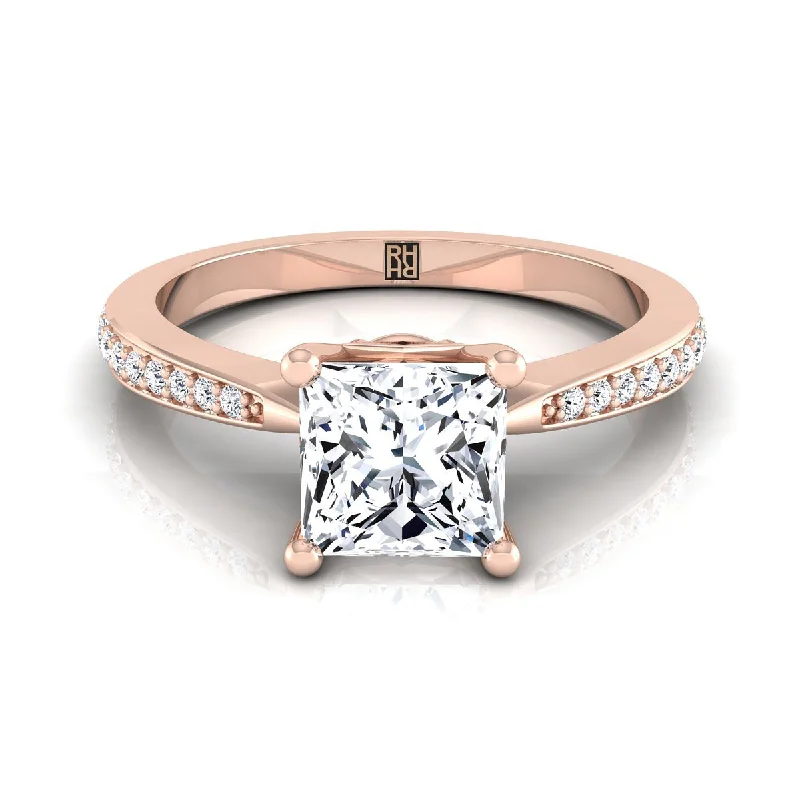 women’s rings with princess-cut diamonds and sapphire center stones-14K Rose Gold Princess Cut Diamond Tapered Pave Engagement Ring -1/8ctw