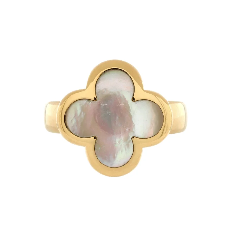 engagement rings with cushion-cut diamonds and sapphire designs-Pure Alhambra Ring 18K Yellow Gold and Mother of Pearl