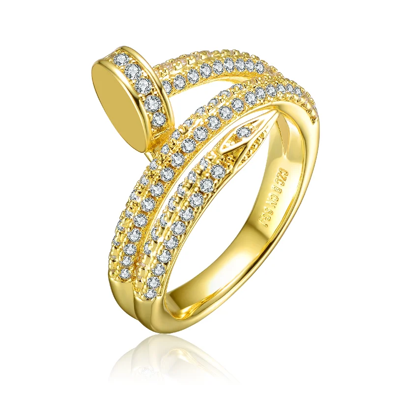 engagement rings with square sapphires and diamond pave details-Ra Gold Plated With Cubic Zirconia Ring