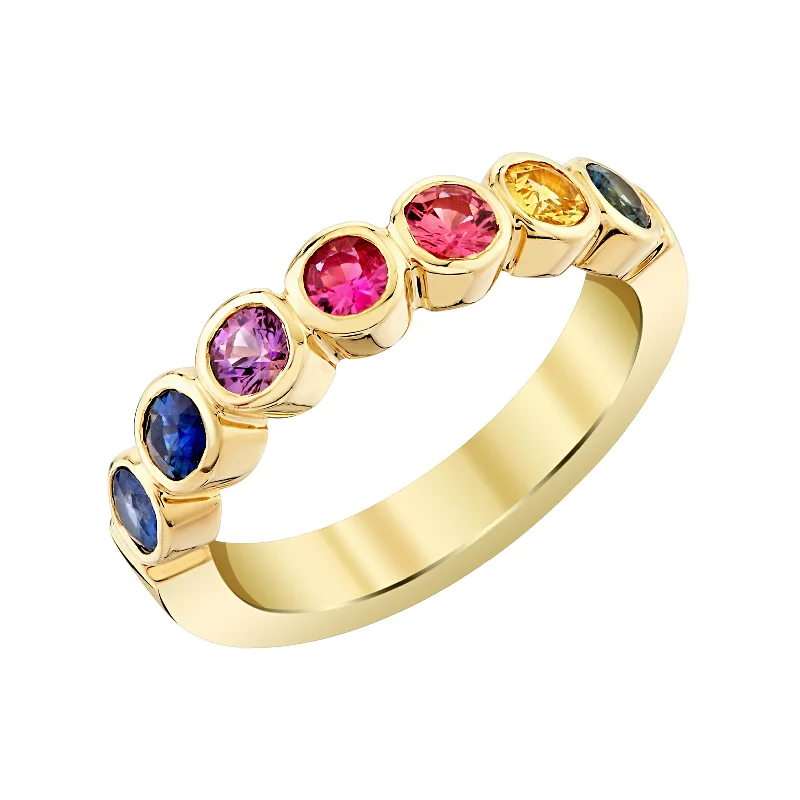 engagement rings with round sapphires and diamond center stones-Rainbow Bezel Ring