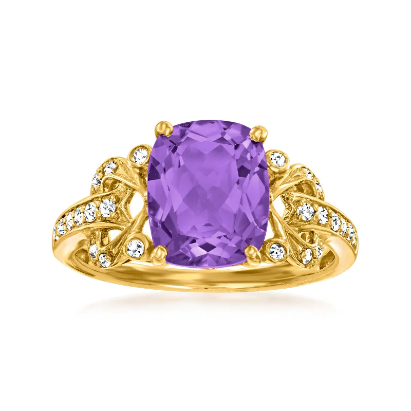 women’s engagement rings with radiant sapphires and diamonds-Ross-Simons Amethyst Ring With . Diamonds in 14kt Yellow Gold