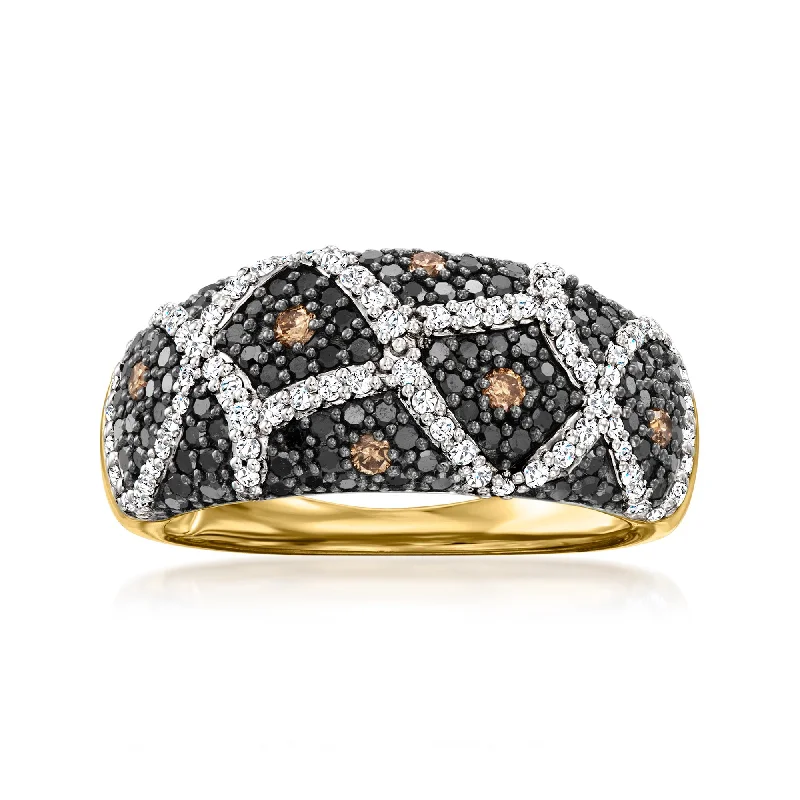 women’s engagement rings with square sapphires and diamond designs-Ross-Simons Black, White and Brown Diamond Leopard Ring in 18kt Gold Over Sterling