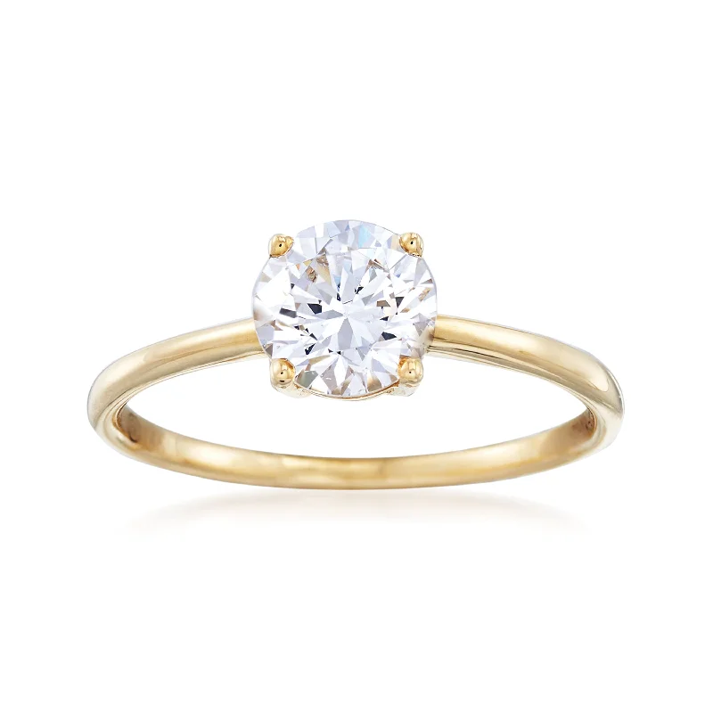 engagement rings with radiant sapphires and diamonds-Ross-Simons CZ Solitaire Ring in 14kt Yellow Gold