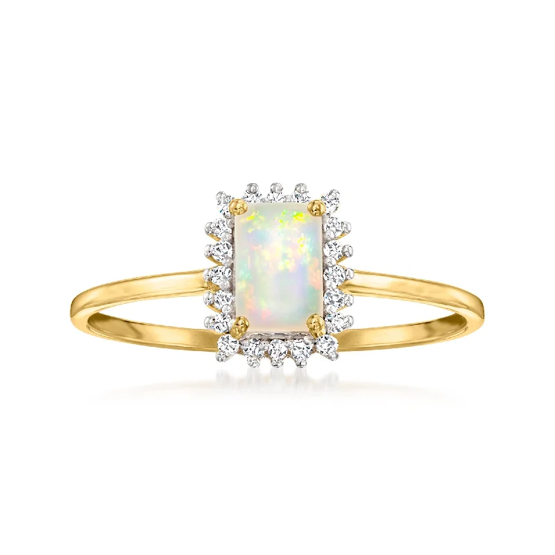 women’s engagement rings with square sapphires and diamonds-Ross-Simons Opal Ring With Diamonds in 14kt Yellow Gold