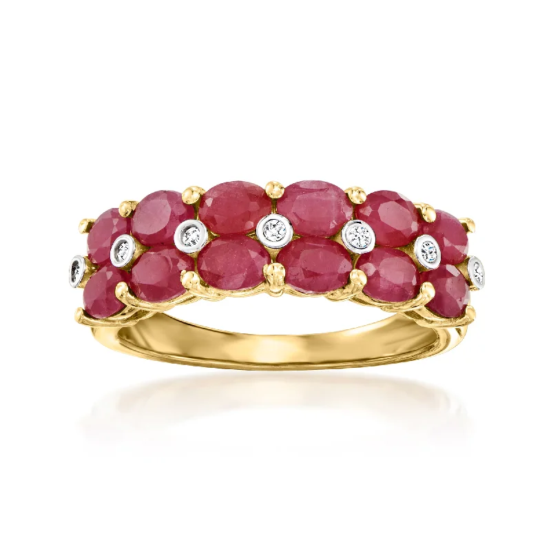 women’s rings with princess-cut sapphires and diamond pave-Ross-Simons Ruby 2-Row Ring With Diamond Accents in 18kt Gold Over Sterling