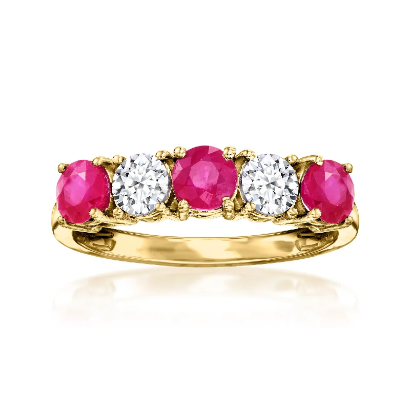 men’s wedding bands with oval diamonds and sapphire accents-Ross-Simons Ruby and . Lab-Grown Diamond Ring in 14kt Yellow Gold