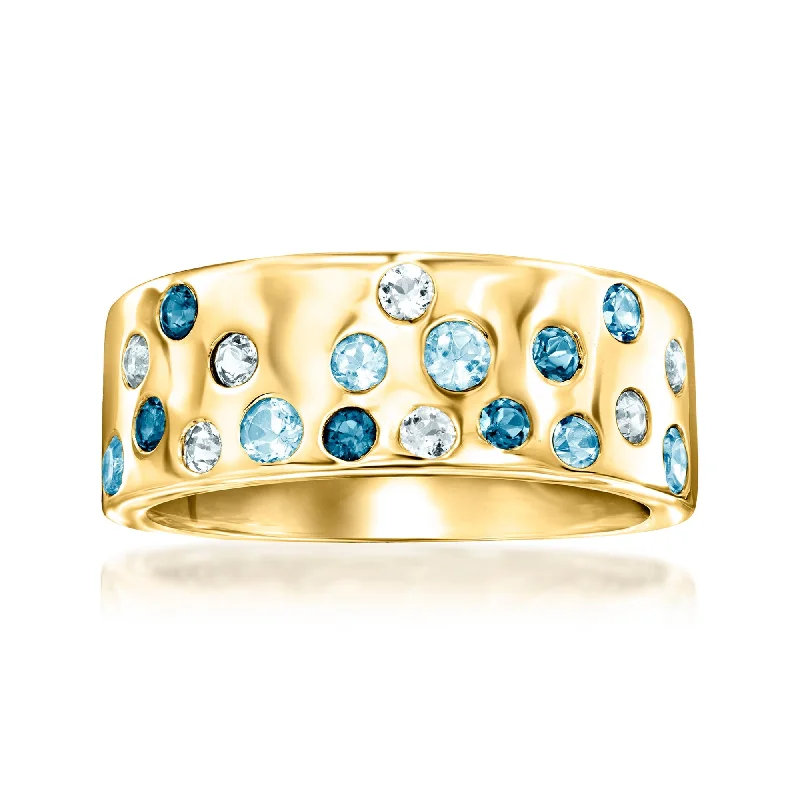 men’s wedding rings with round sapphires and diamond pave bands-Ross-Simons Tonal Blue Topaz Ring in 18kt Gold Over Sterling