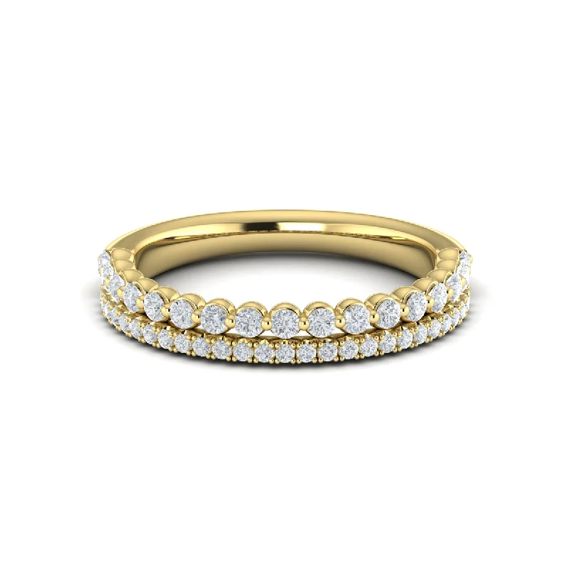 women’s engagement rings with square diamonds and sapphire accents-Round Diamond Two Row Band in 14K Yellow Gold